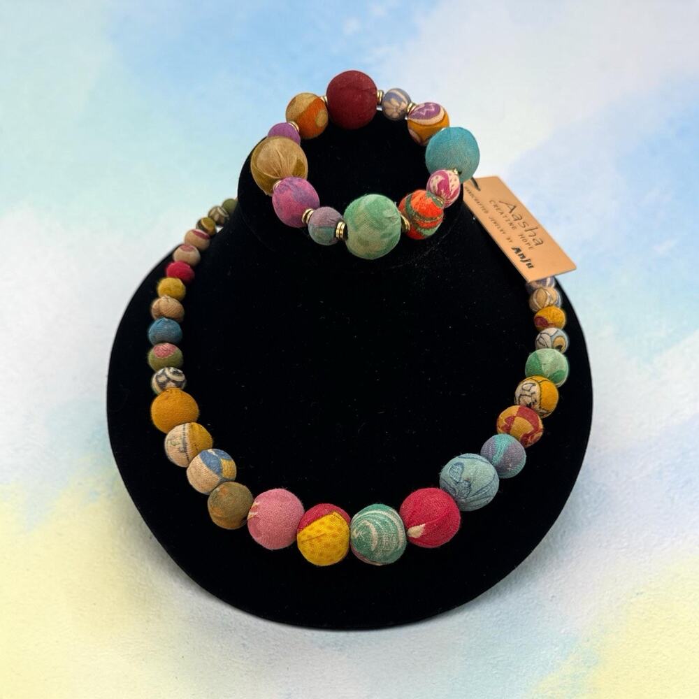 NEW ANJU AASHA Wrapped Bead Necklace Hope Empowering Women + Bracelet